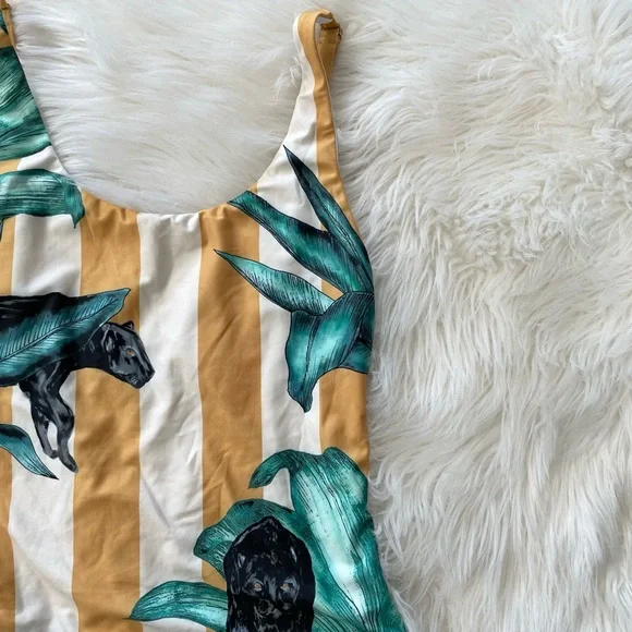 Tropical Leaf Print One Piece Swimsuit - Picture 2 of 5
